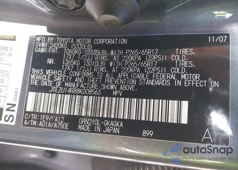 2008 Toyota 4Runner Sr5 V6 from USA, damaged, VIN JTEZU14R88K008563